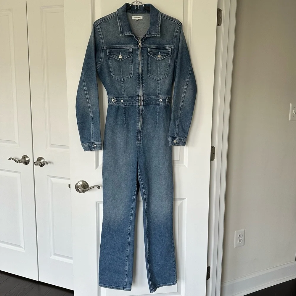 Good American Long Sleeve Denim Jean Jumpsuit - Picture 2 of 14